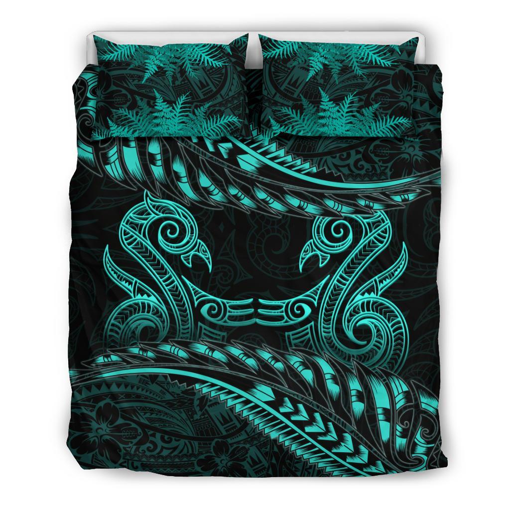 New Zealand Bedding Set Turquoise Manaia Maori - Silver Fern Duvet Cover - Vibe Hoodie Shop