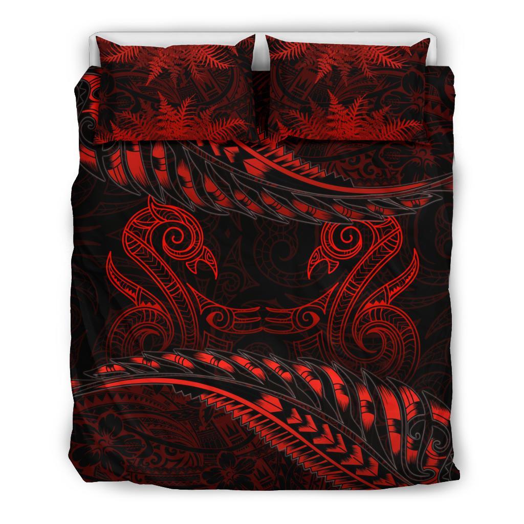 Aotearoa Bedding Set Red Maori Manaia With Silver Fern - Vibe Hoodie Shop