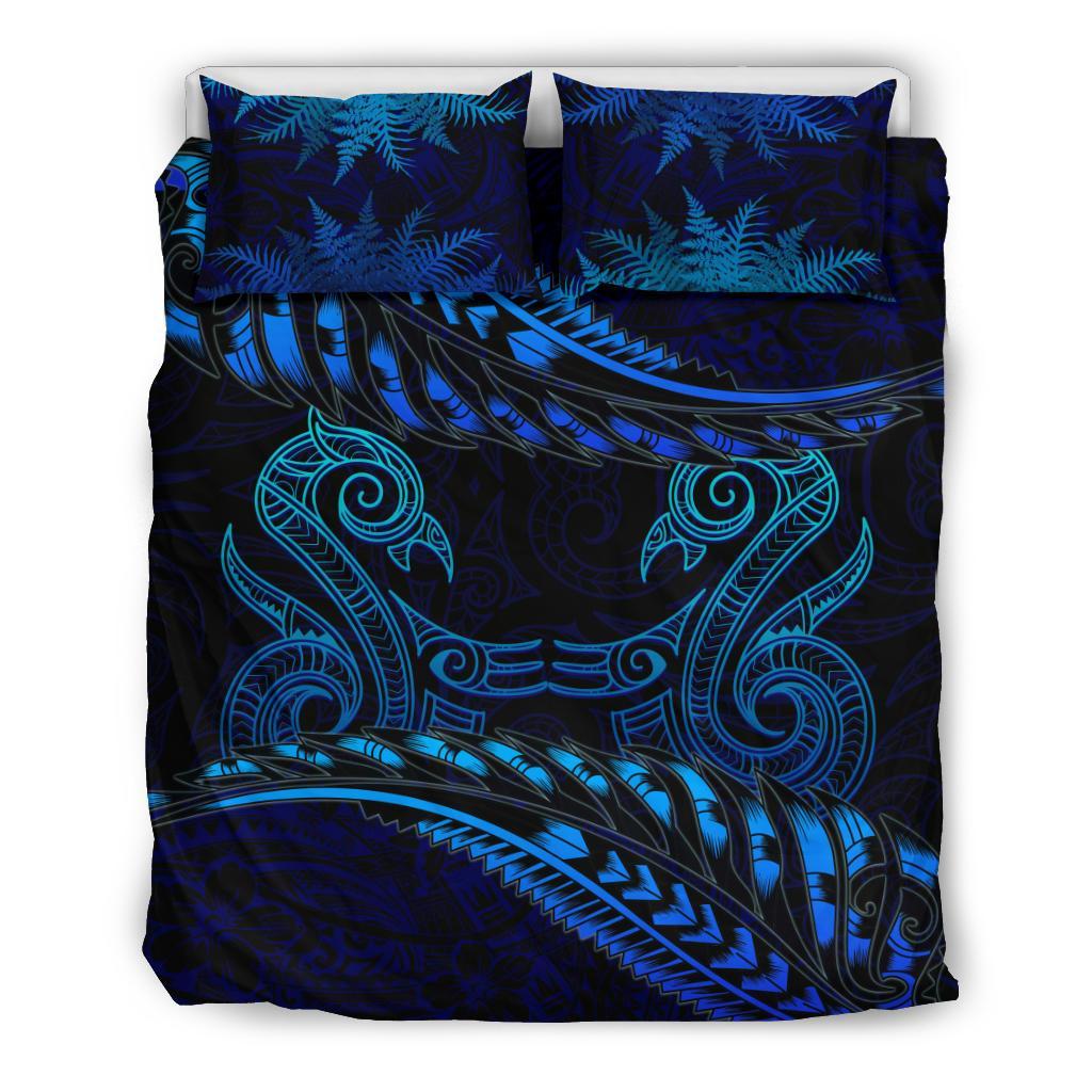 Aotearoa Bedding Set Blue Maori Manaia With Silver Fern - Vibe Hoodie Shop