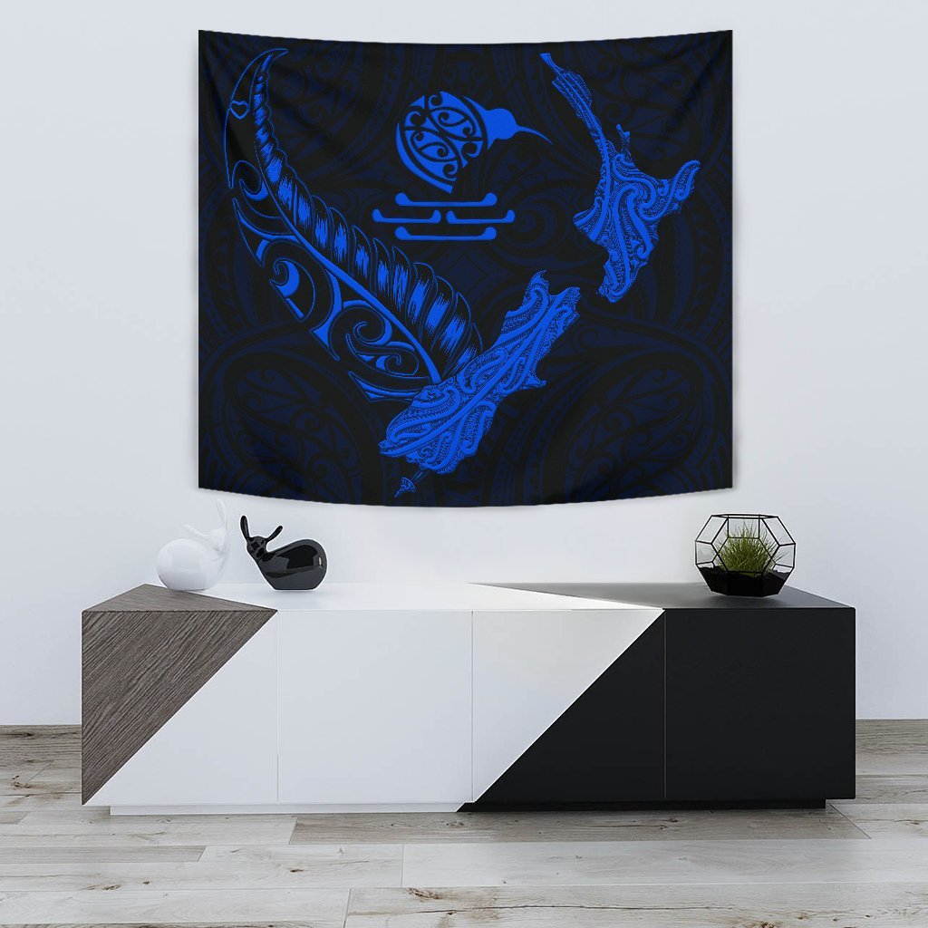 New Zealand Heart Tapestry - Map Kiwi mix Silver Fern Blue - Vibe Hoodie Shop