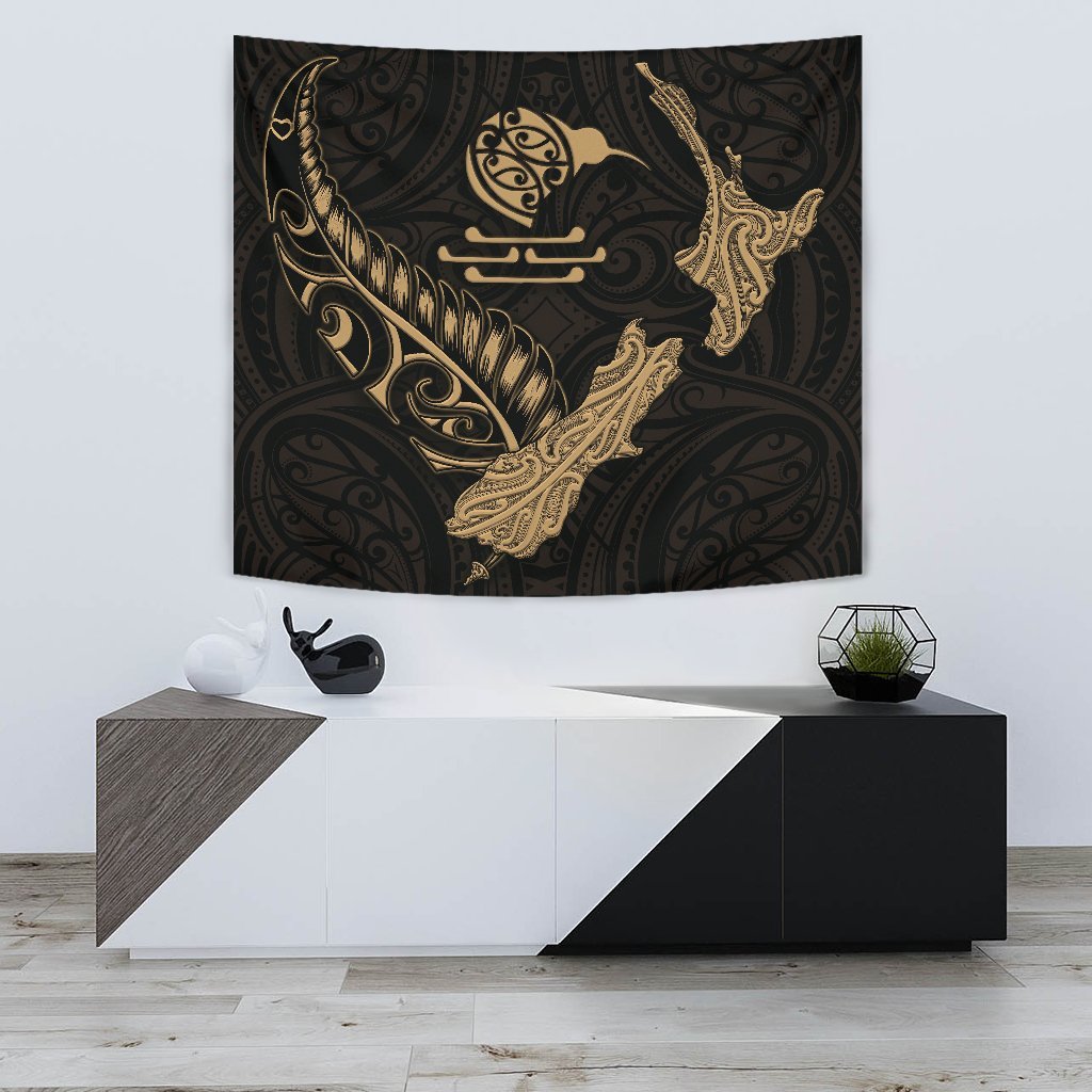 New Zealand Heart Tapestry - Map Kiwi mix Silver Fern Gold - Vibe Hoodie Shop