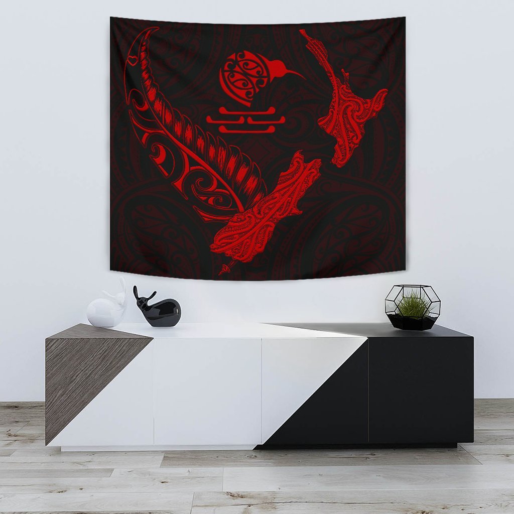 New Zealand Heart Tapestry - Map Kiwi mix Silver Fern Red - Vibe Hoodie Shop