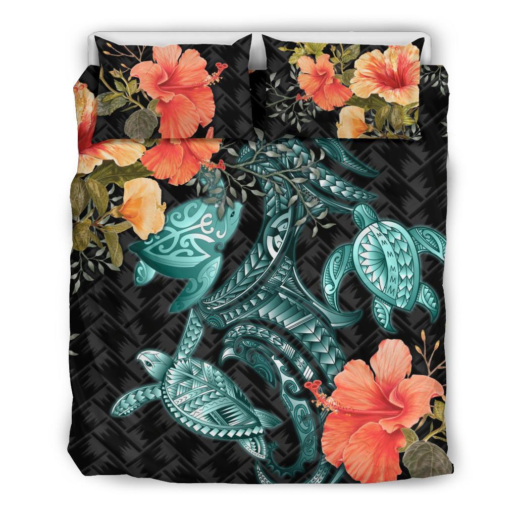 Turtle Mix Hibiscus Bedding Set Polynesian Duvet Cover - Vibe Hoodie Shop