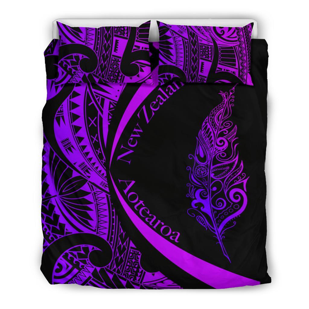 Light Silver Fern Maori Bedding Set Circle Style, Purple - Vibe Hoodie Shop