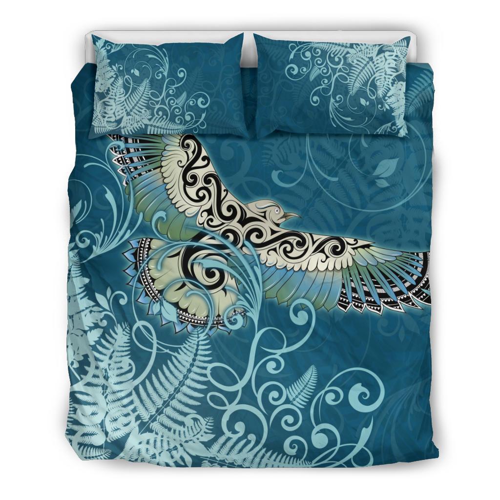 New Zealand Bedding Set Silver Fern Polynesian Style Maori Kea Bird - Vibe Hoodie Shop