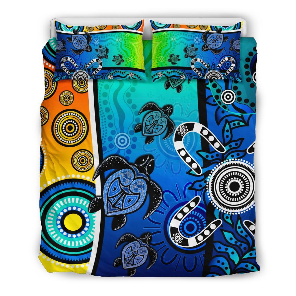 Aboriginal Bedding Set - Indigenous Turtle Dot Painting Art - Vibe Hoodie Shop