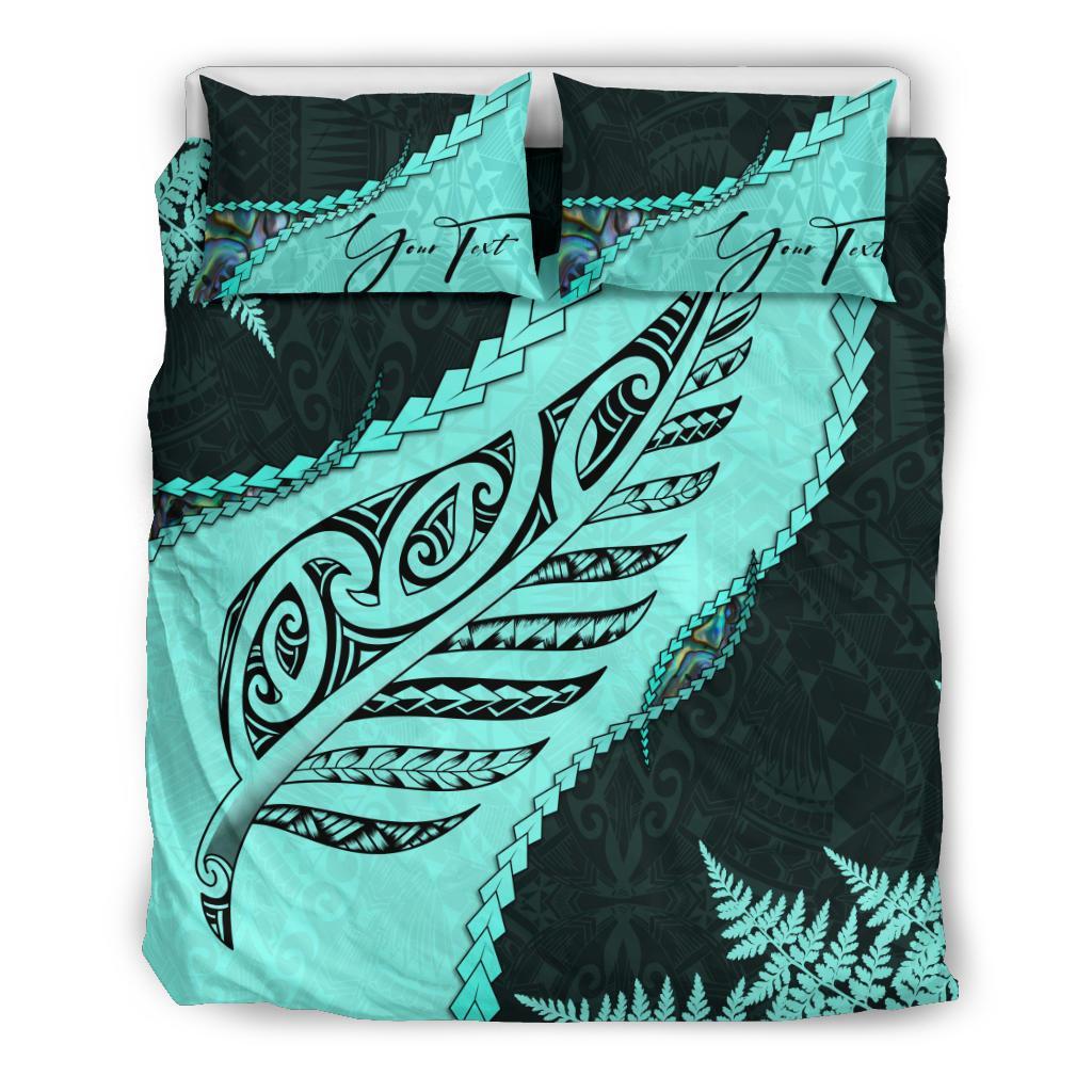 Signature Custom, Paua Shell Maori Silver Fern Bedding Set Turquoise - Vibe Hoodie Shop