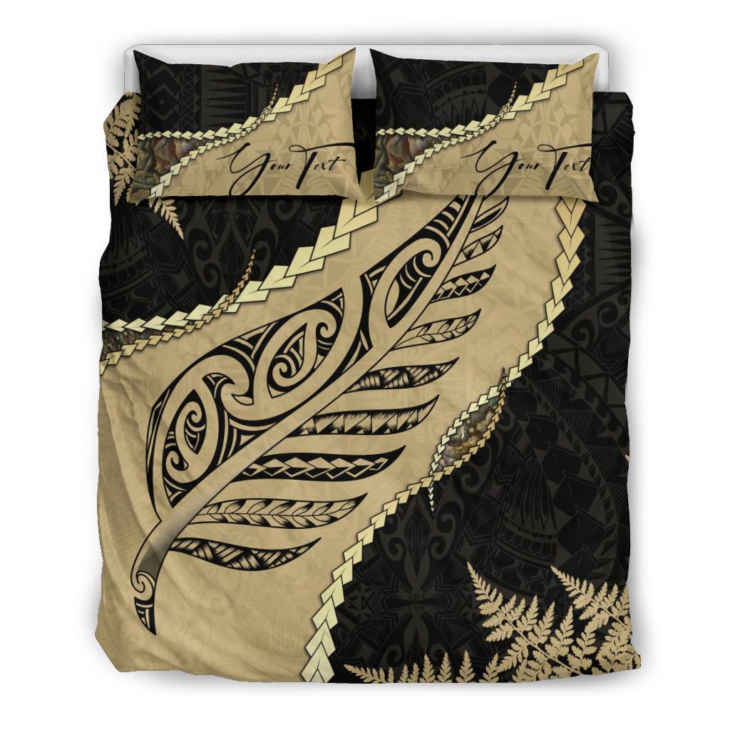 Signature Custom, Paua Shell Maori Silver Fern Bedding Set Golden - Vibe Hoodie Shop