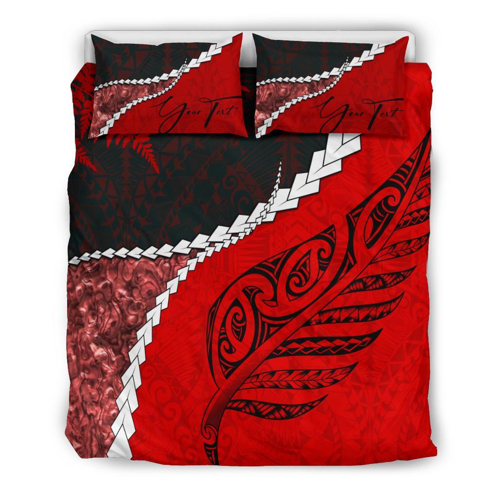 Signature Custom, Paua Shell Maori Silver Fern Bedding Set Red - Vibe Hoodie Shop