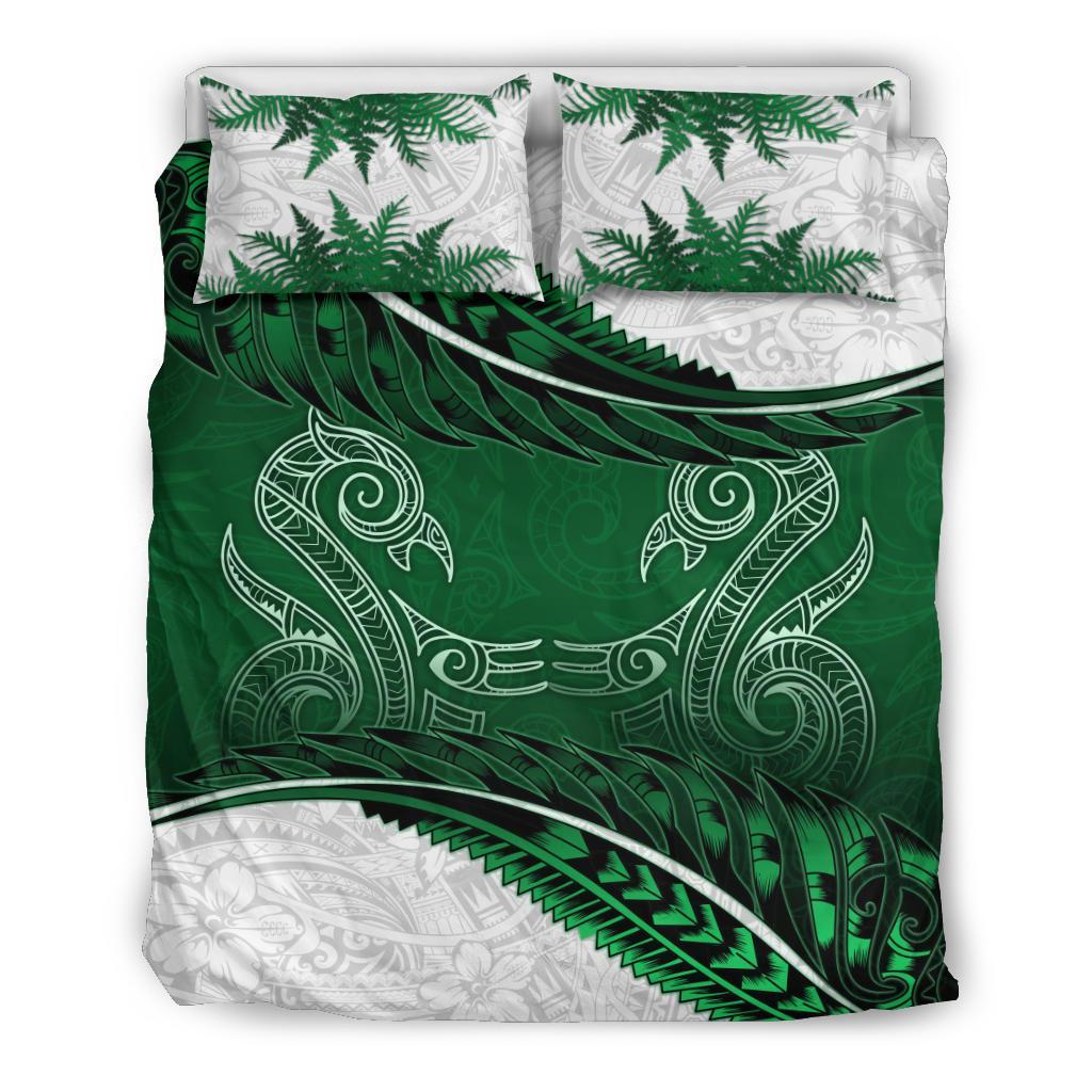 New Zealand Bedding Set Green Manaia Maori - Silver Fern Duvet Cover And Pillow Case - Vibe Hoodie Shop