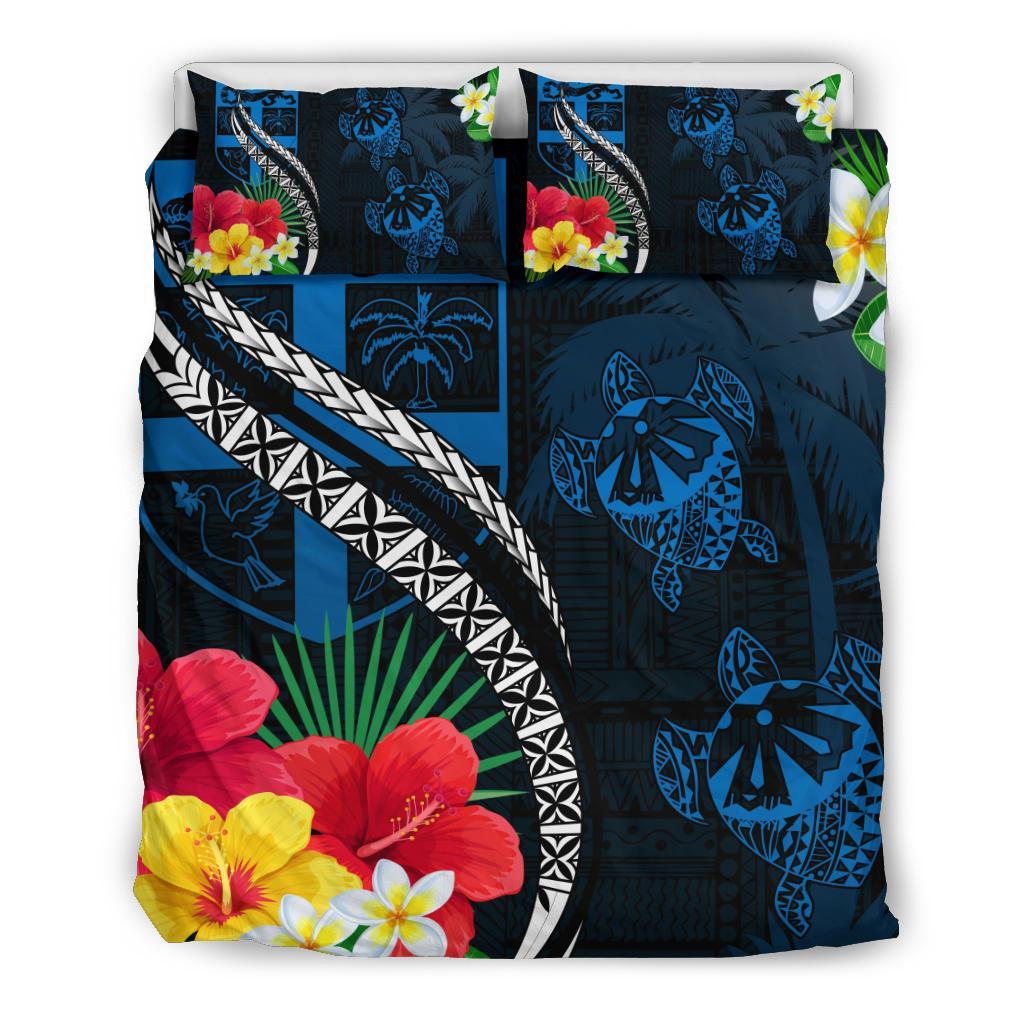 Fiji Bedding Set - Fiji Turtle Hibiscus Plumeria Coat of Arm Blue Style - Bedding Set - Vibe Hoodie Shop