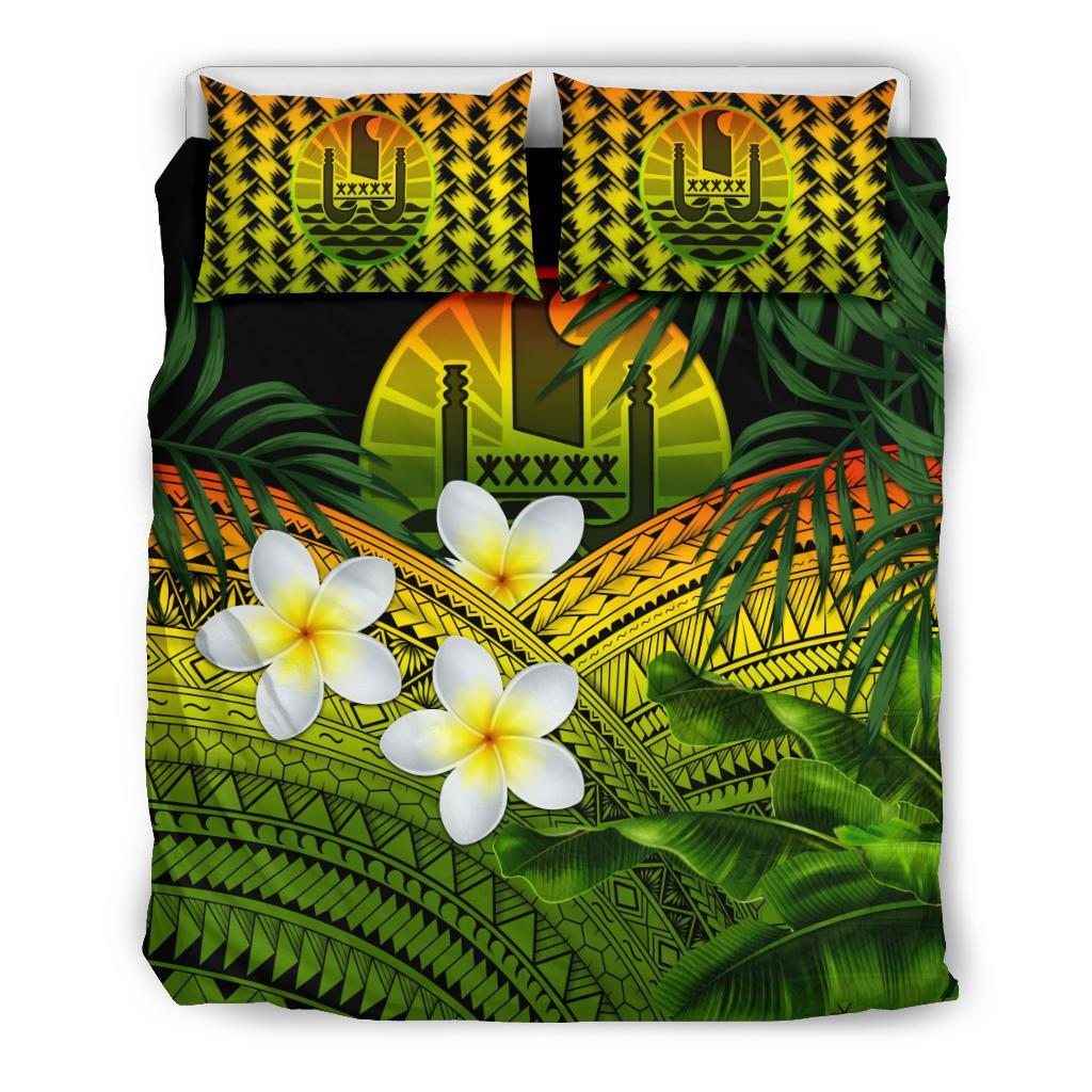 Tahiti Bedding Set, Polynesian Plumeria Banana Leaves Reggae - Vibe Hoodie Shop