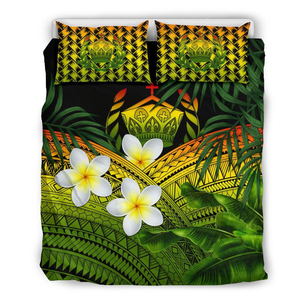 Tonga Bedding Set, Polynesian Plumeria Banana Leaves Reggae - Vibe Hoodie Shop