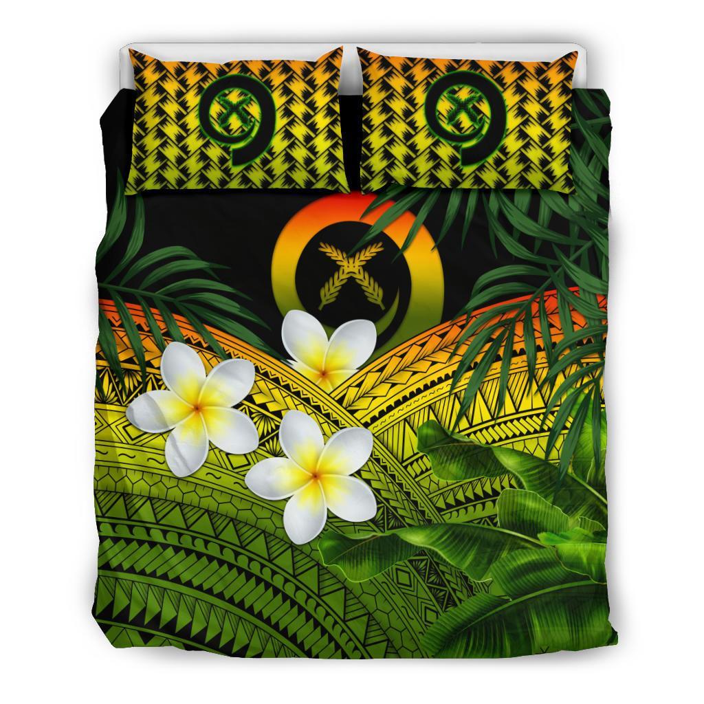 Vanuatu Bedding Set, Polynesian Plumeria Banana Leaves Reggae - Vibe Hoodie Shop