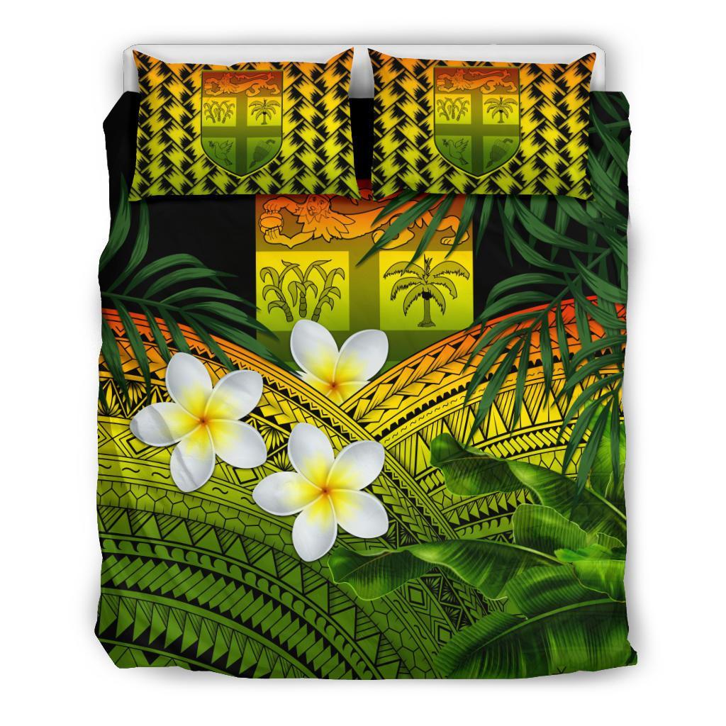 Fiji Bedding Set, Polynesian Plumeria Banana Leaves Reggae - Vibe Hoodie Shop