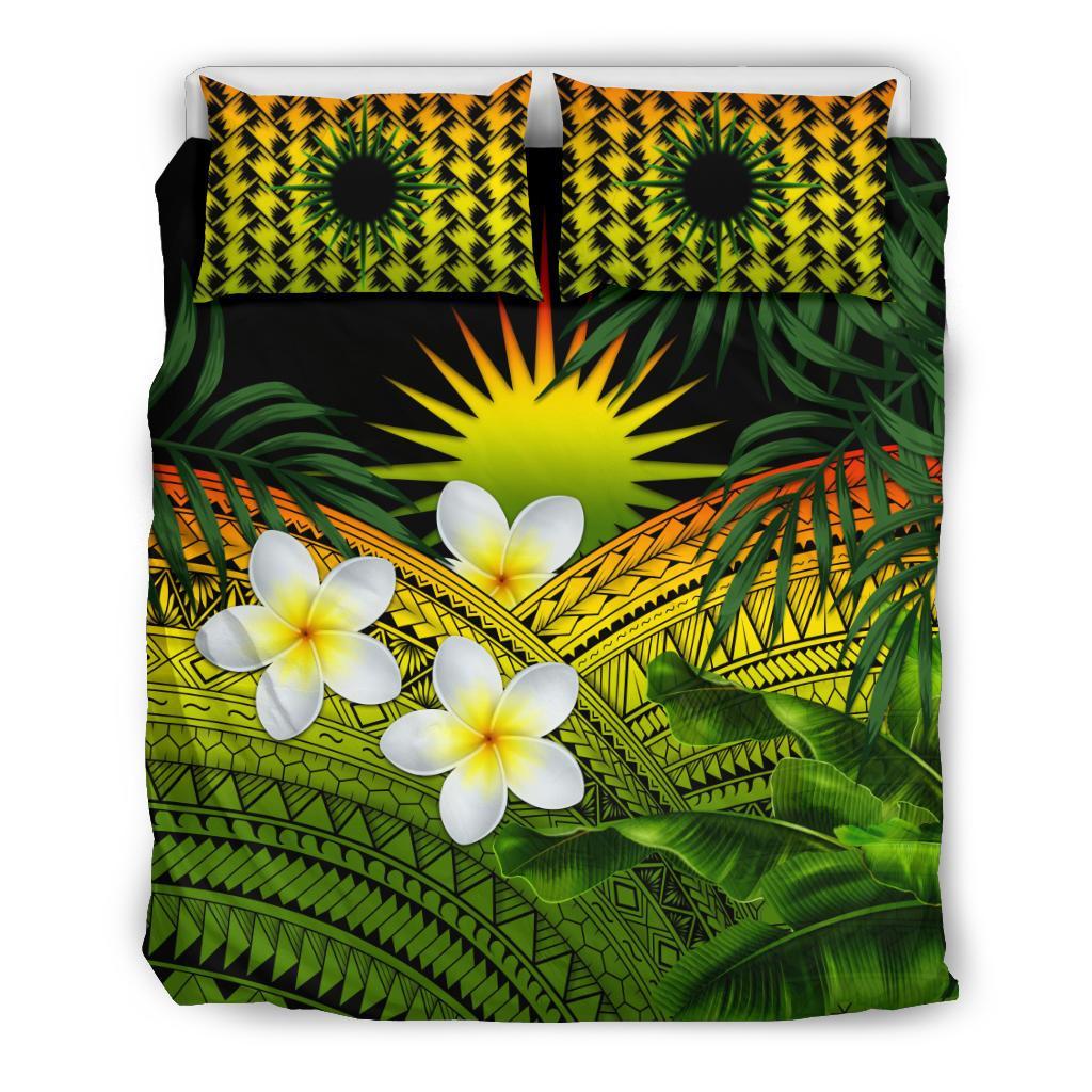 Marshall Islands Bedding Set, Polynesian Plumeria Banana Leaves Reggae - Vibe Hoodie Shop