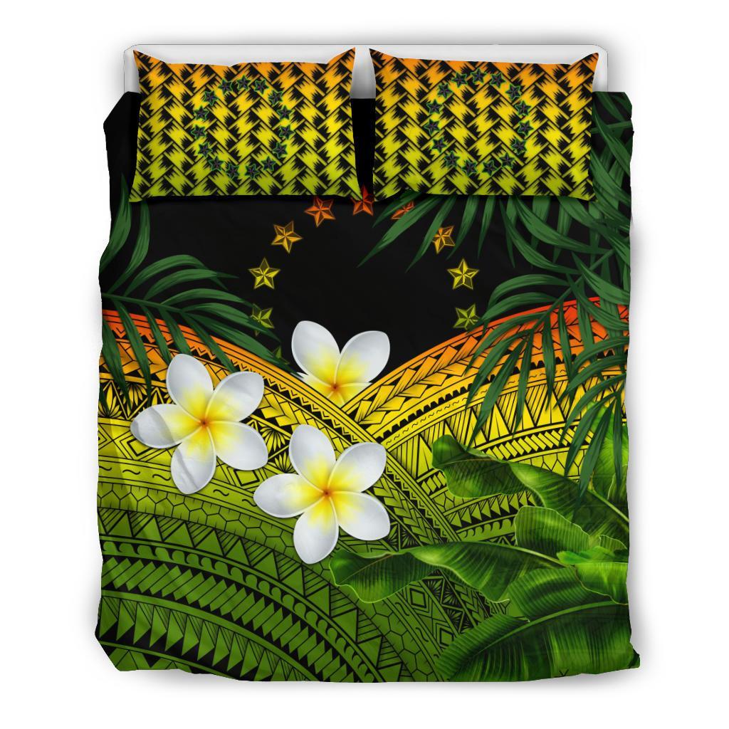 Cook Islands Bedding Set, Polynesian Plumeria Banana Leaves Reggae - Vibe Hoodie Shop