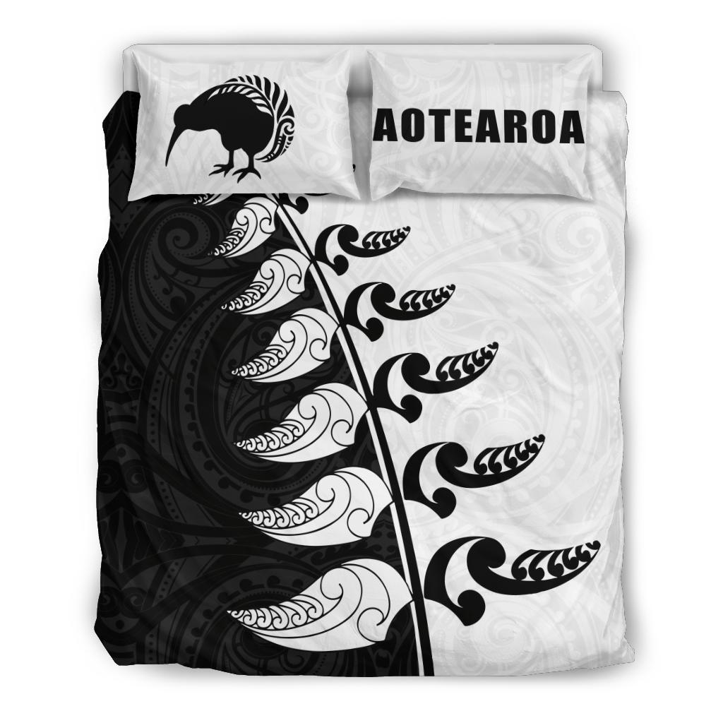 Aotearoa Koru Fern Kiwi New Zealand Bedding Set Black White - Vibe Hoodie Shop