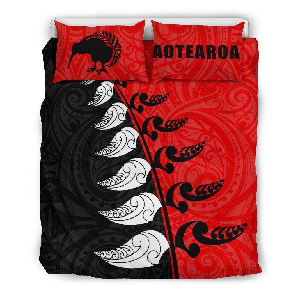 New Zealand Aotearoa Koru Fern Kiwi Bedding Set Red - Vibe Hoodie Shop