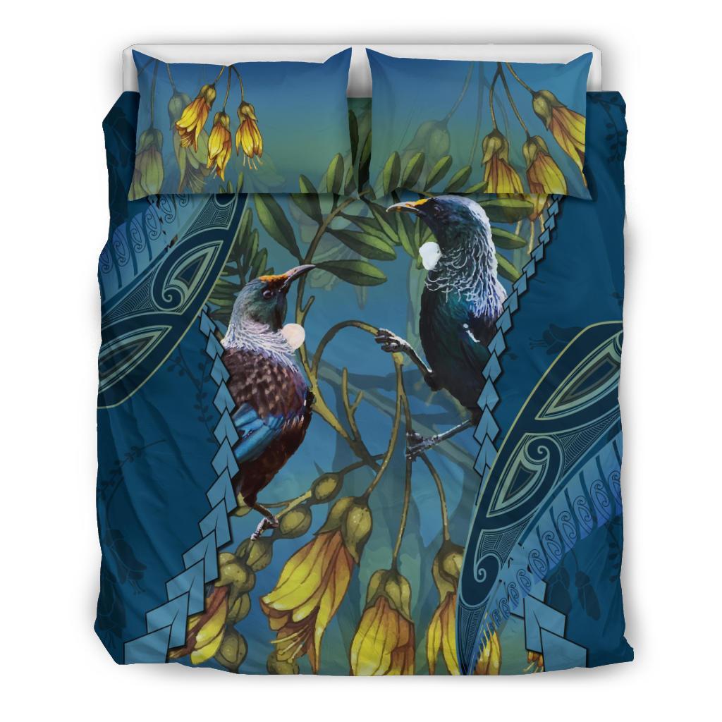 Tui Bird Mix Kowhai And Silver Fern Bedding Set, Blue - Vibe Hoodie Shop