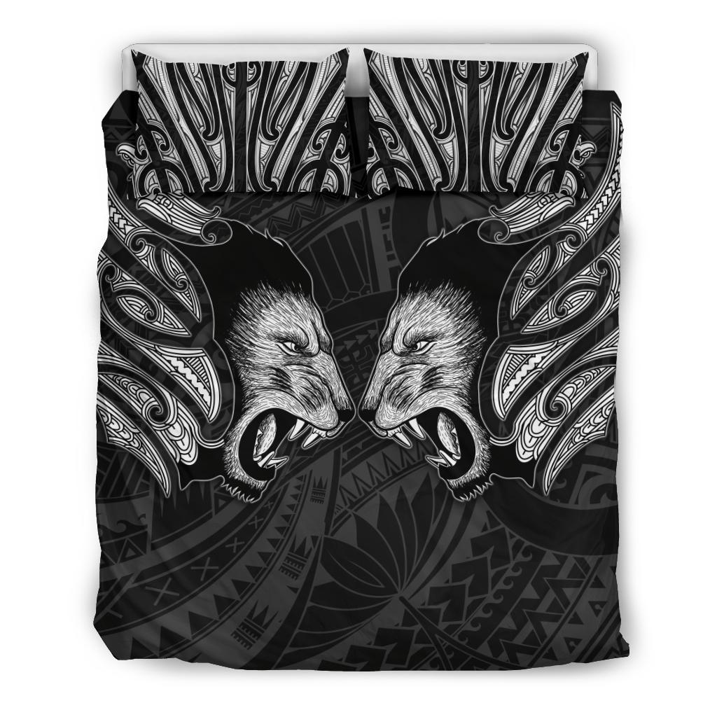 Double Lion Maori Tattoo Bedding Set New Zealand - White - Vibe Hoodie Shop