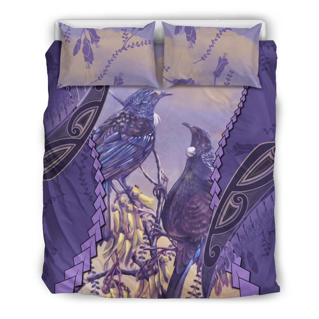 Tui Bird Mix Kowhai And Silver Fern Bedding Set Purple - Vibe Hoodie Shop