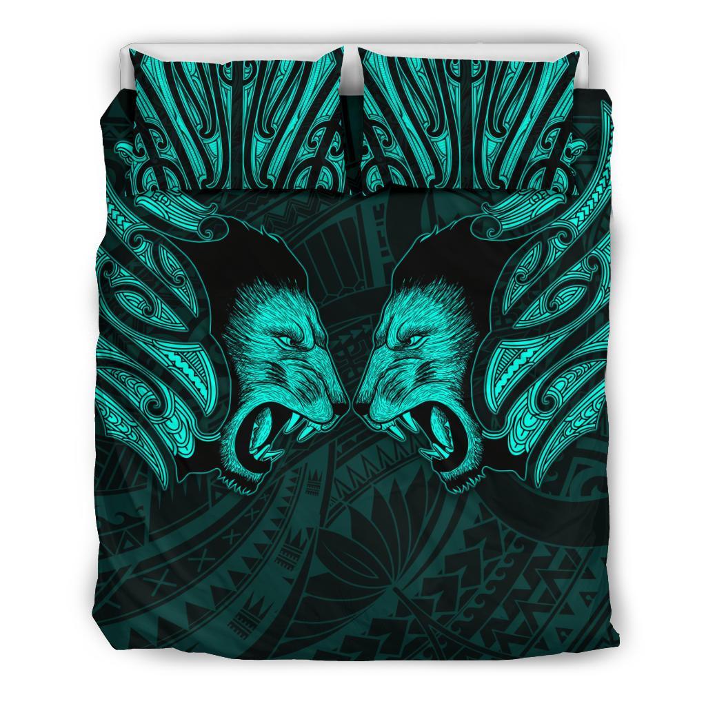 Double Lion Maori Tattoo Bedding Set New Zealand - Turquoise - Vibe Hoodie Shop