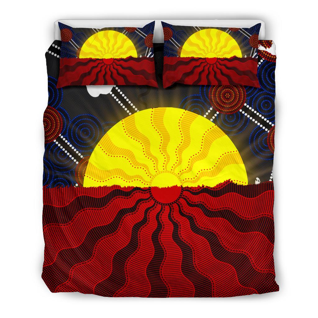 Aboriginal Bedding Set, Aboriginal Lives Matter Flag Sun Dot Painting - Vibe Hoodie Shop