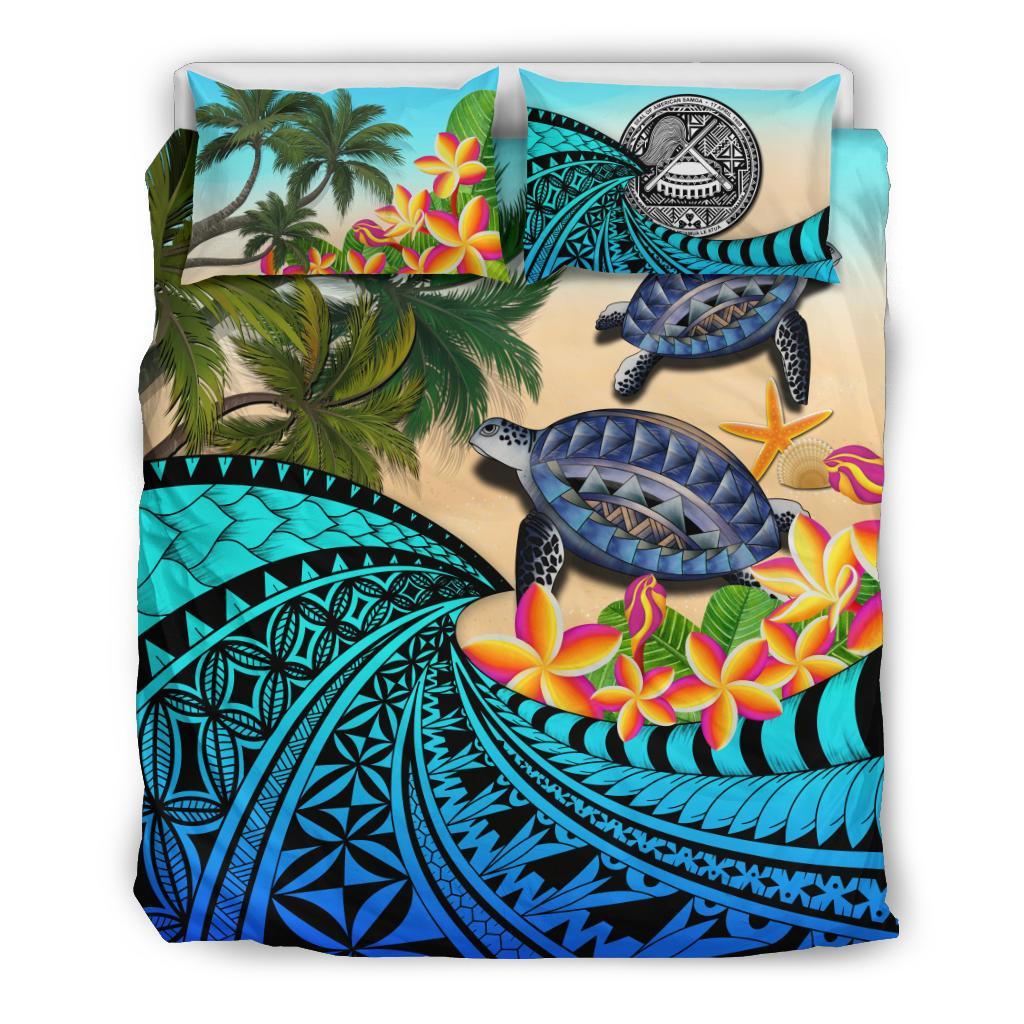 American Samoa Bedding Set - Polynesian Turtle Coconut Tree And Plumeria - Vibe Hoodie Shop