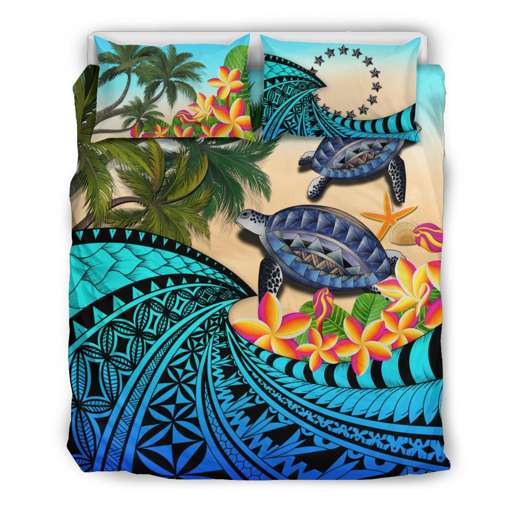 Cook Islands Bedding Set - Polynesian Turtle Coconut Tree And Plumeria - Vibe Hoodie Shop