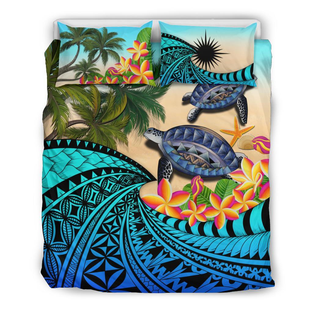 Marshall Islands Bedding Set - Polynesian Turtle Coconut Tree And Plumeria - Vibe Hoodie Shop