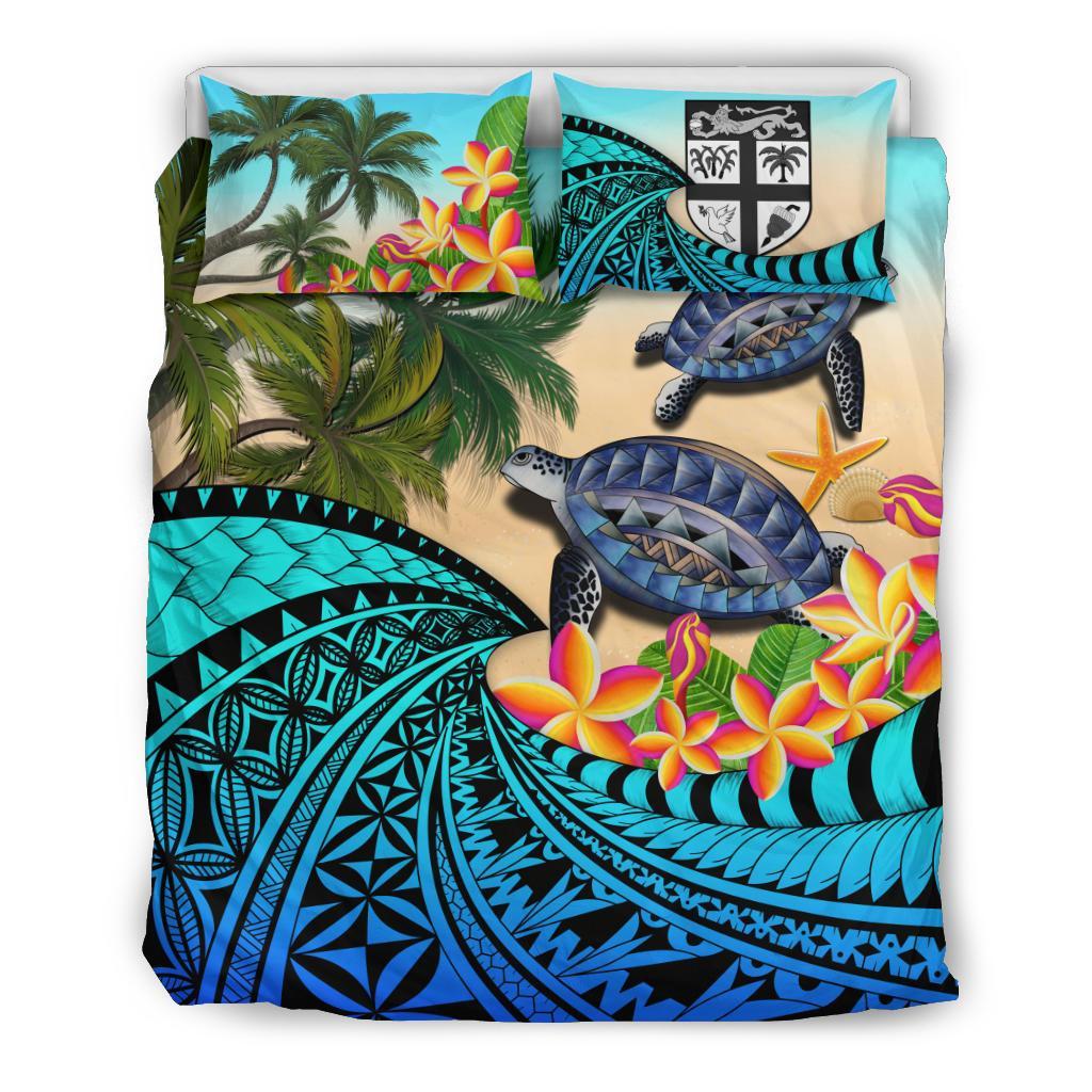 Fiji Bedding Set - Polynesian Turtle Coconut Tree And Plumeria - Vibe Hoodie Shop