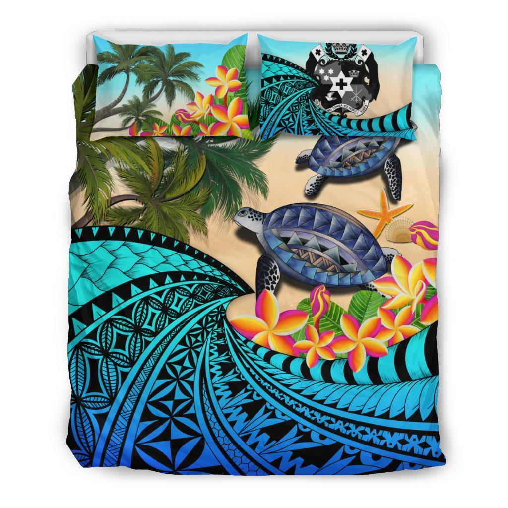 Tonga Bedding Set - Polynesian Turtle Coconut Tree And Plumeria - Vibe Hoodie Shop