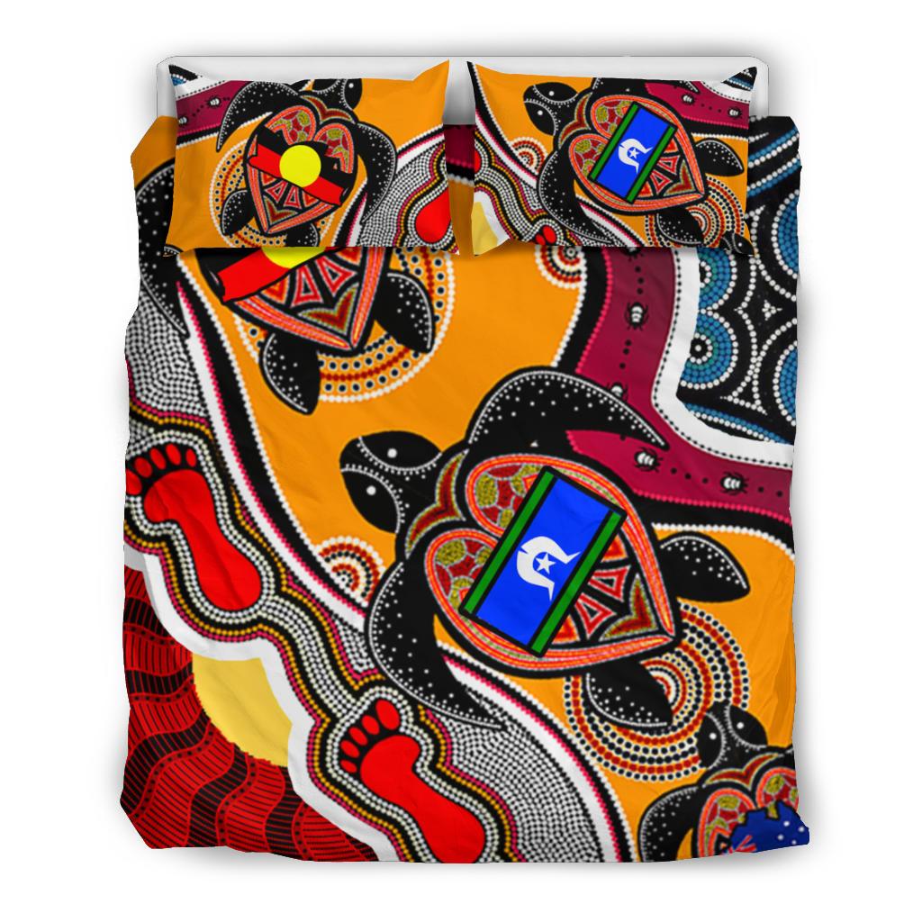 Aboriginal Bedding Set - Australia Dots Pattern With Turtle and NAIDOC 2022 Flags - Vibe Hoodie Shop