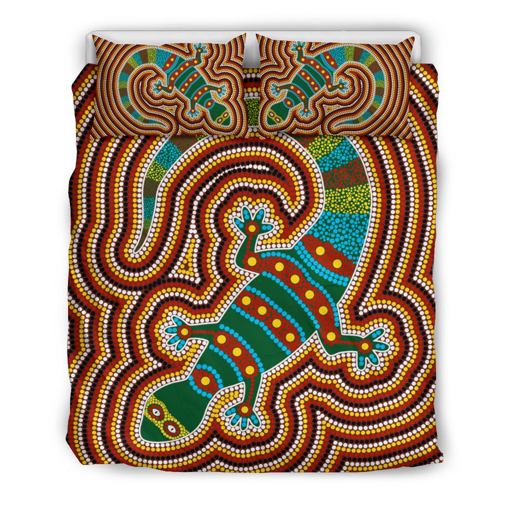 Aboriginal Bedding Set, Lizard Dot Painting Patterns - Vibe Hoodie Shop