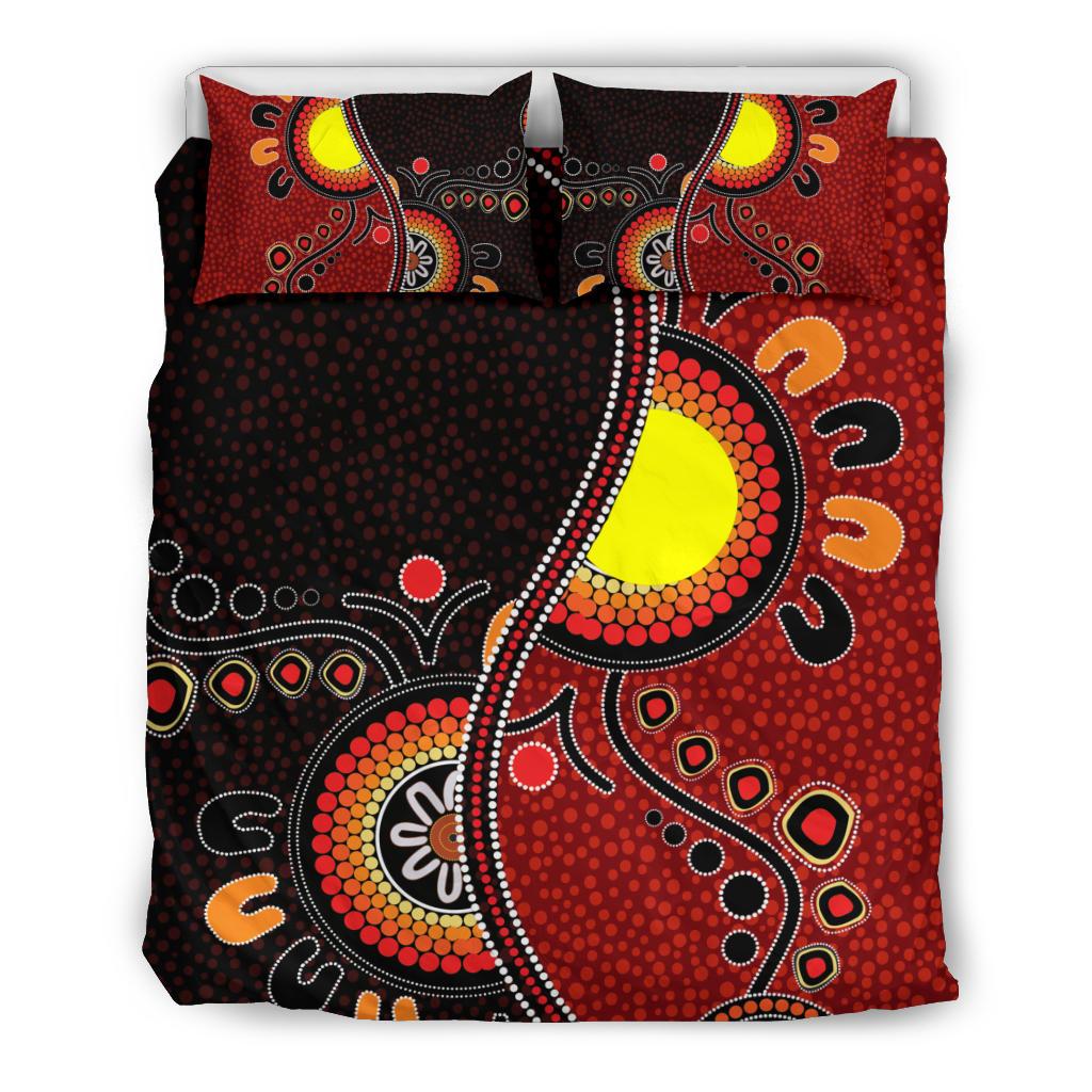 Aboriginal Bedding Set - Australia Flag Dot Painting Art - Vibe Hoodie Shop