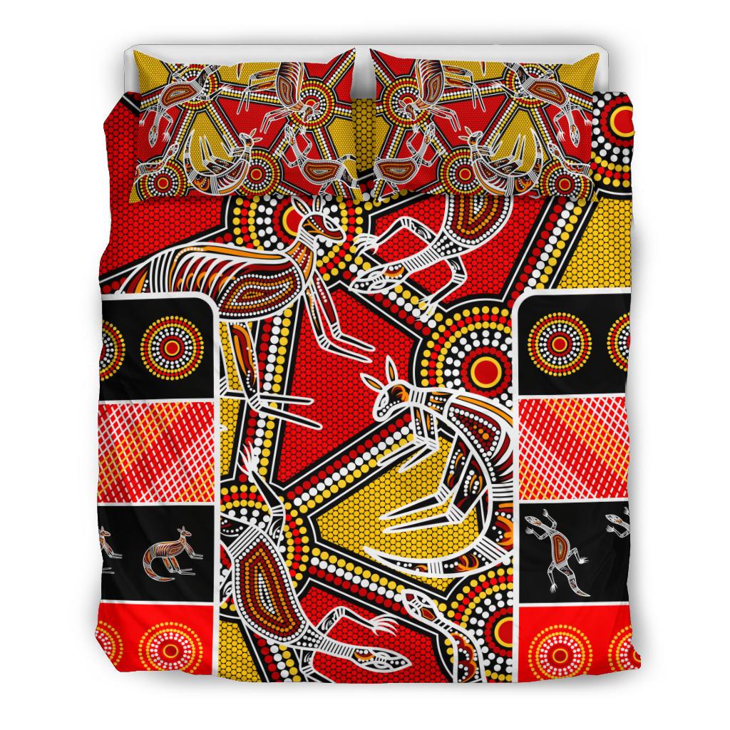 Aboriginal Bedding Set, Kangaroo Dot Painting Patterns - Vibe Hoodie Shop