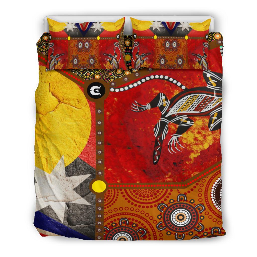 Bedding Set - Aboriginal Dot Painting and Flags, Crocodile - Vibe Hoodie Shop