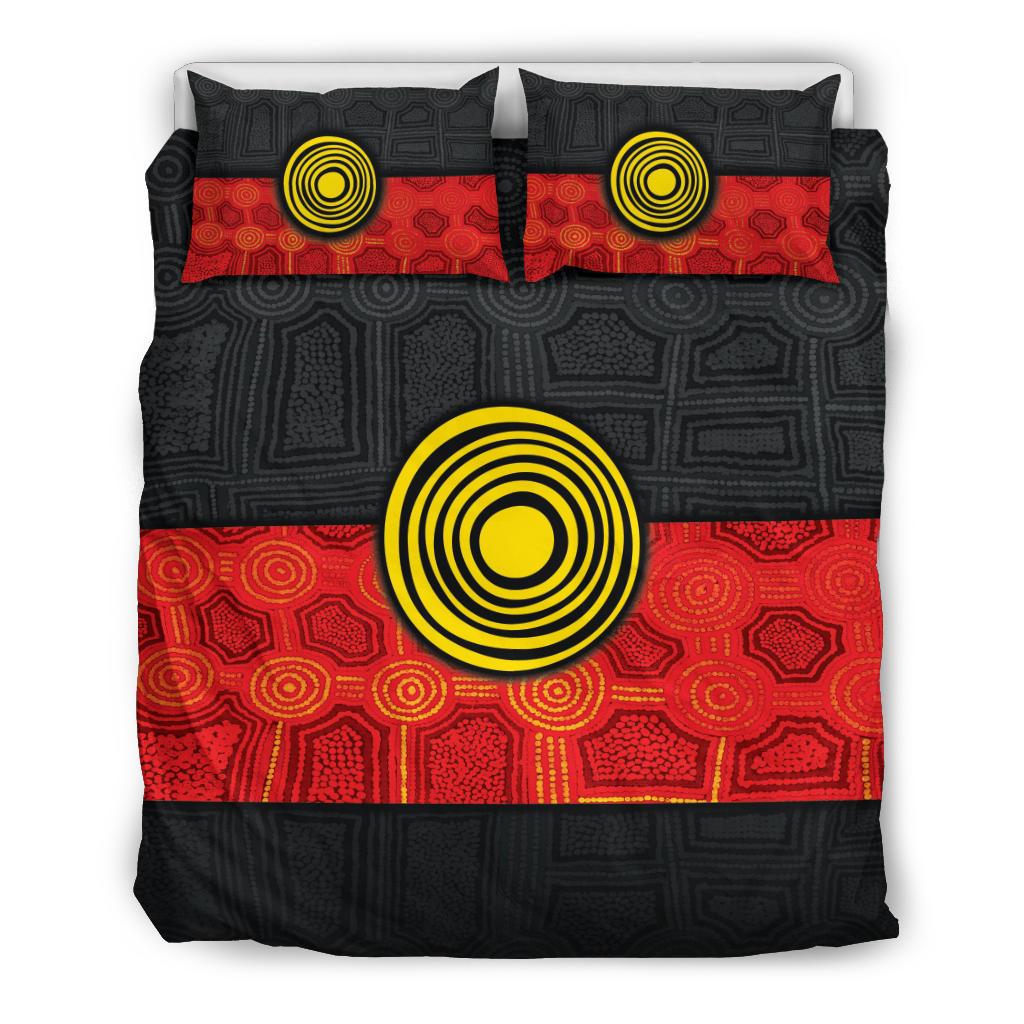 Aboriginal Bedding Set - Aussie Indigenous Flag - Vibe Hoodie Shop