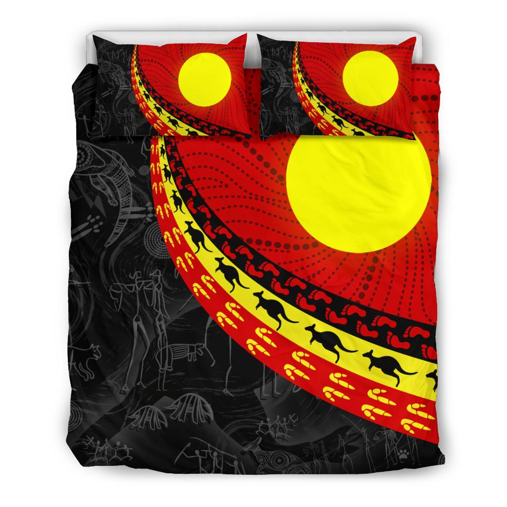 Aboriginal Bedding Set, Indigenous Flag Circle Dot Painting - Vibe Hoodie Shop