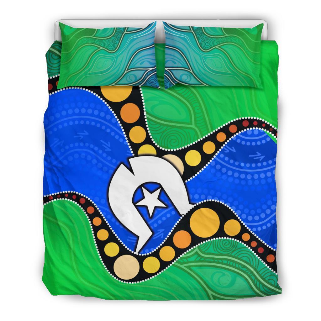 Torres Strait Islands Bedding Set - Flag with Aboriginal Patterns - Vibe Hoodie Shop