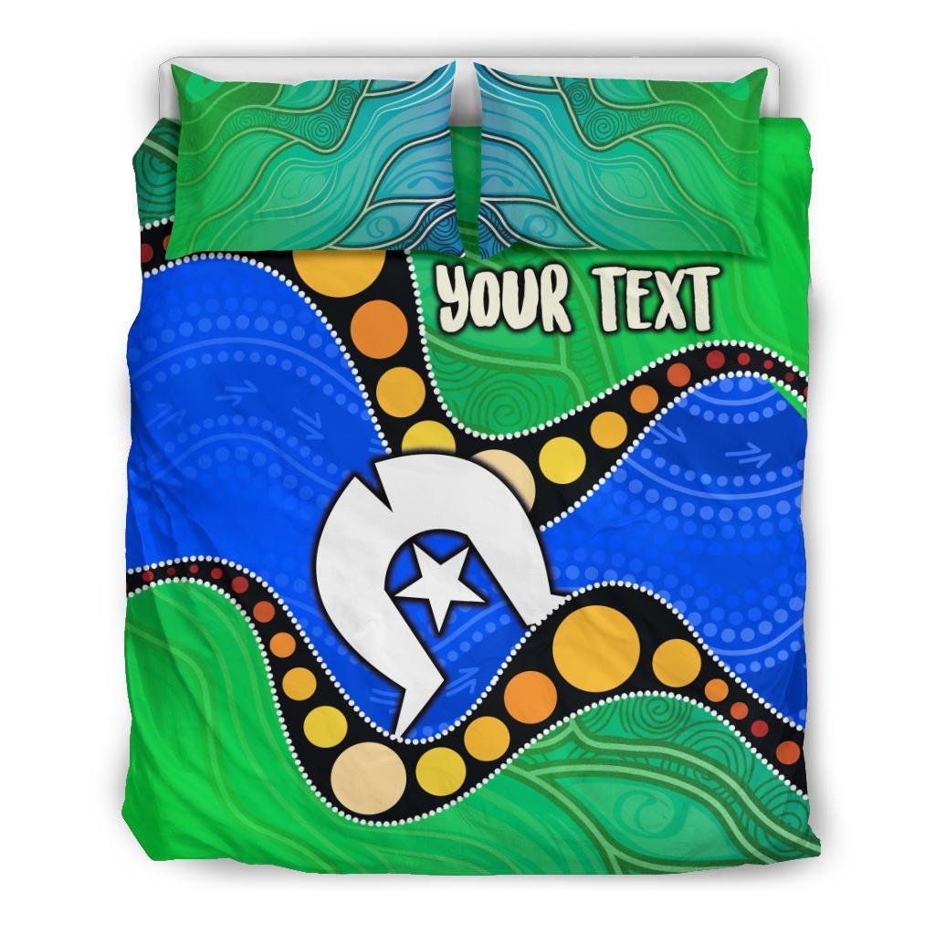 Custom Torres Strait Islands Bedding Set - Flag with Aboriginal Patterns - Vibe Hoodie Shop