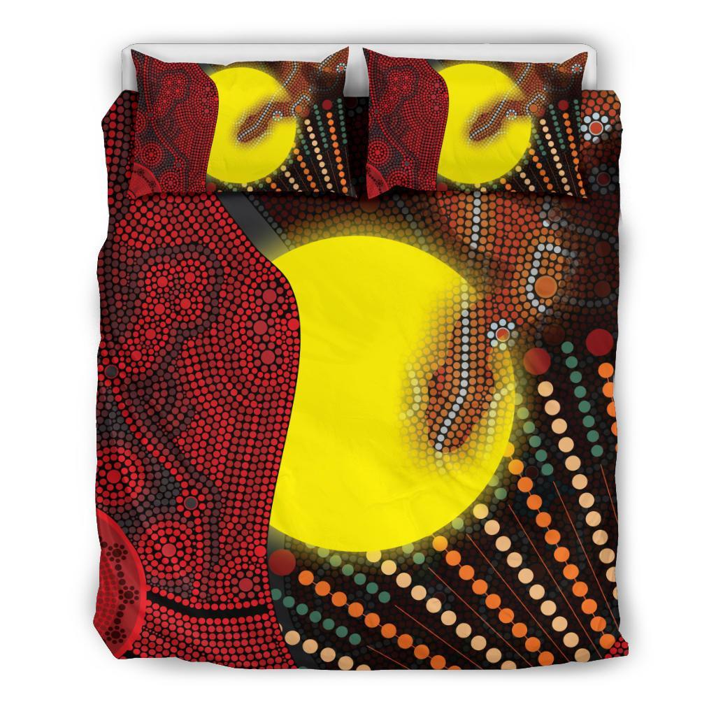 Aboriginal Bedding Set - Indigenous Snake Sun Dot Painting - Vibe Hoodie Shop