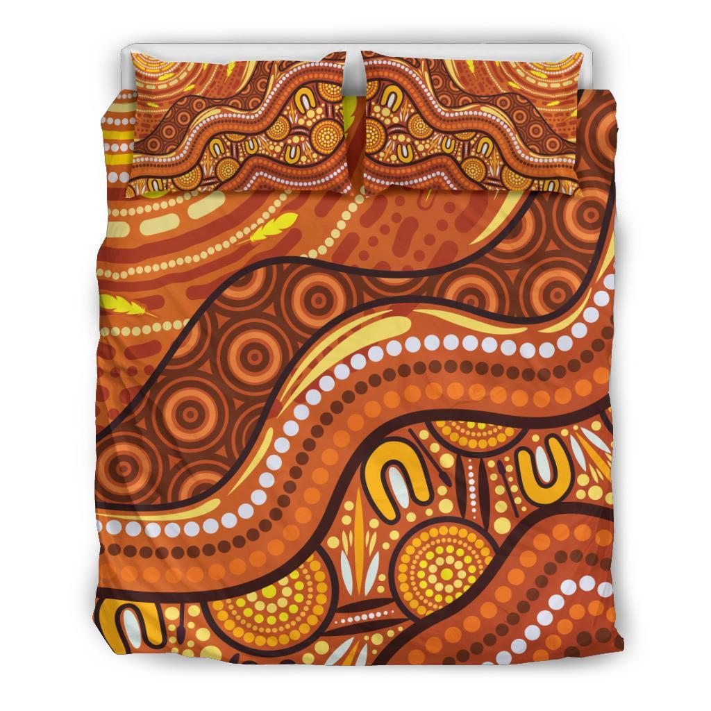 Aboriginal Bedding Set - Landscape and The Sun Dot Painting Art - Vibe Hoodie Shop