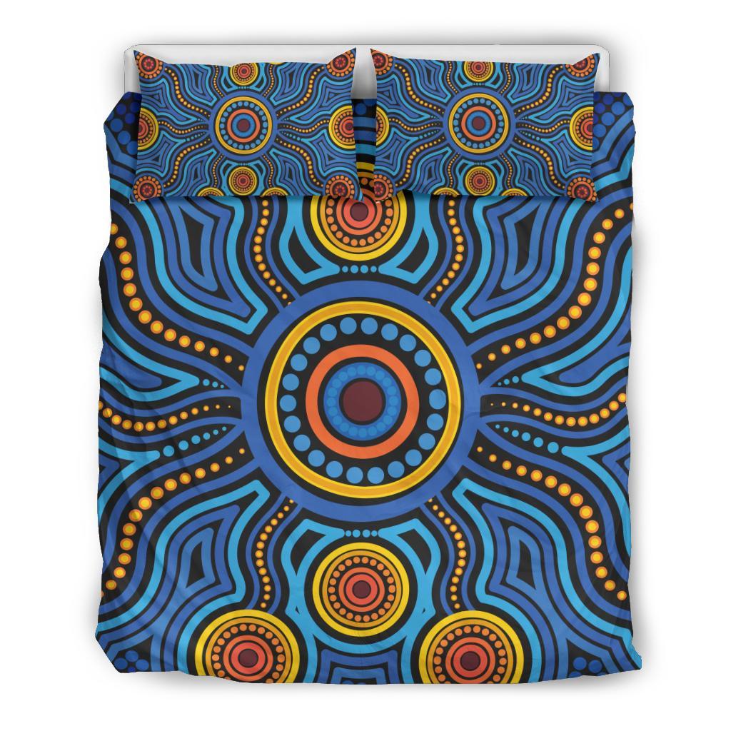 Aboriginal Bedding Set - Aboriginal Flower Blue Dot Painting Art - Vibe Hoodie Shop