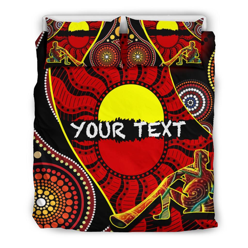 Custom Aboriginal Bedding Set - Indigenous Dots Pattern With Didgeridoo - Vibe Hoodie Shop