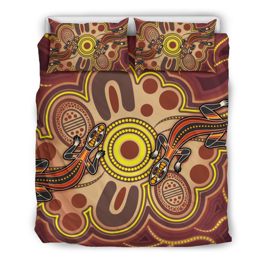 Aboriginal Bedding Set, Indigenous Lizard Dot Painting Art - Vibe Hoodie Shop