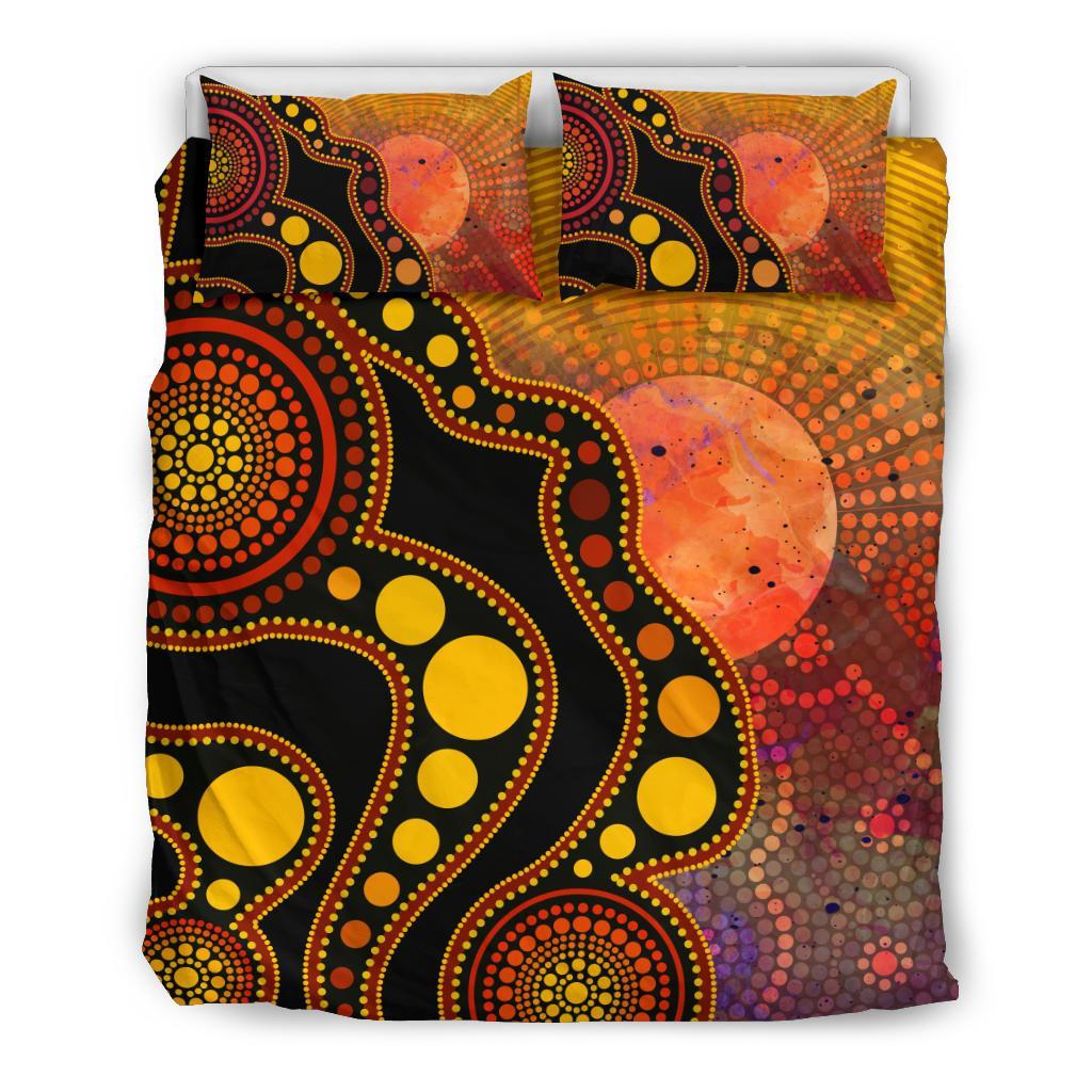 Aboriginal Bedding Set - Australia Indigenous Flag Circle Dot Painting Art (Golden) - Vibe Hoodie Shop