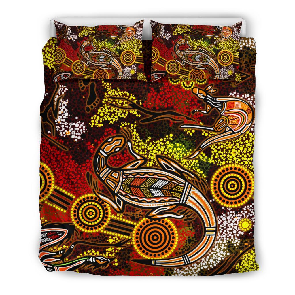 Aboriginal Bedding Set, Kangaroo and Lizard Dot Painting Art - Vibe Hoodie Shop