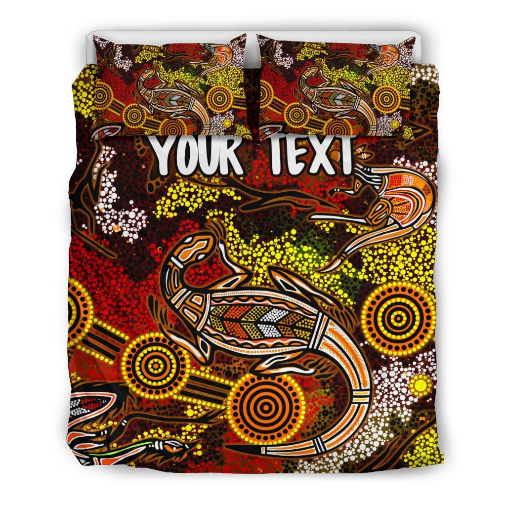 Custom Aboriginal Bedding Set, Kangaroo and Lizard Dot Painting Art - Vibe Hoodie Shop